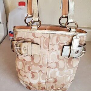 Like New Rare Coach Optic Metallic Gold & Tan Satchel Bag Handbag Purse